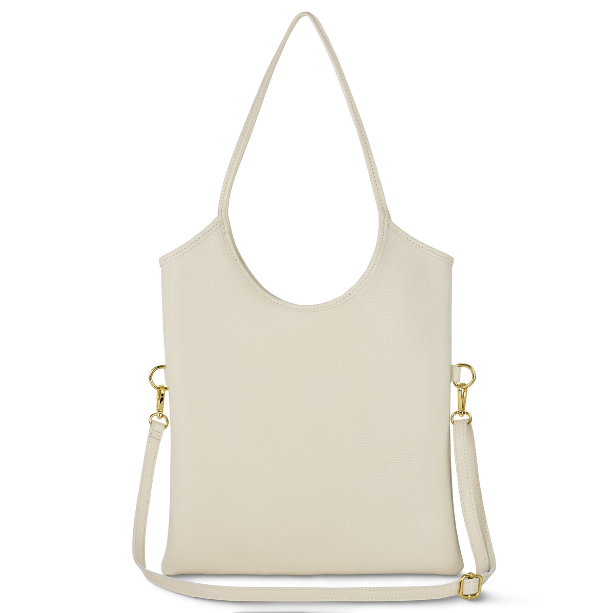 Beige Matera Italian leather tote with top handles and an adjustable strap