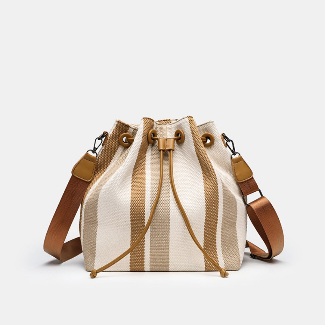 Striped Canvas Bucket Crossbody Bag