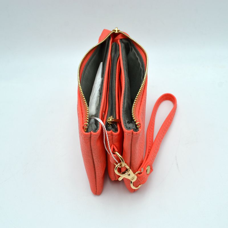 Compact zipper wristlet clutch with detachable strap