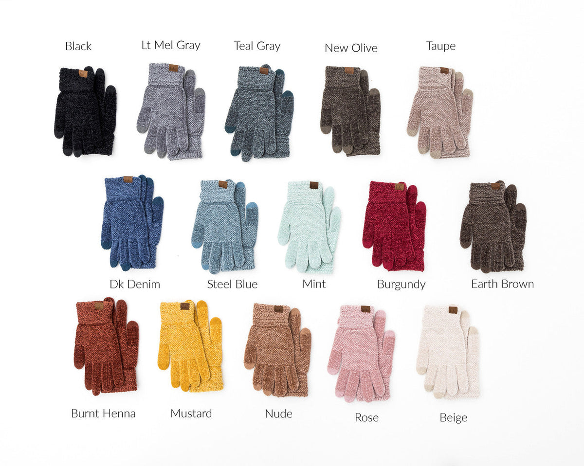 Color chart showing textured C.C gloves in multiple colors.