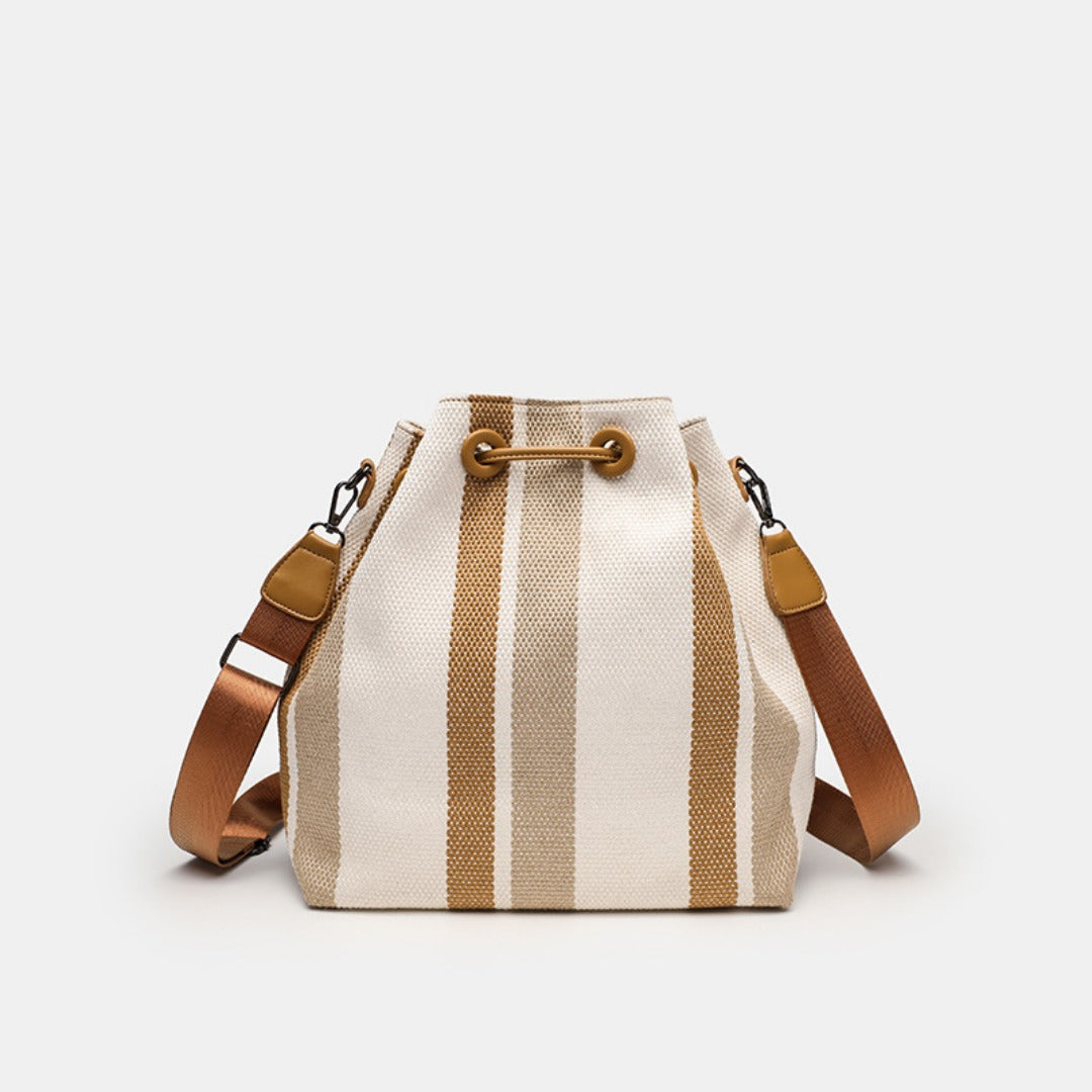 Striped Canvas Bucket Crossbody Bag