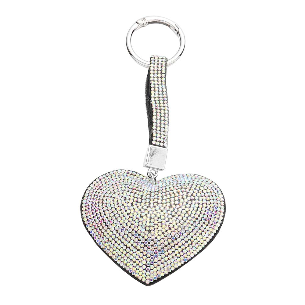 Crystal Heart Bag Charm & Keychain in AB Silver