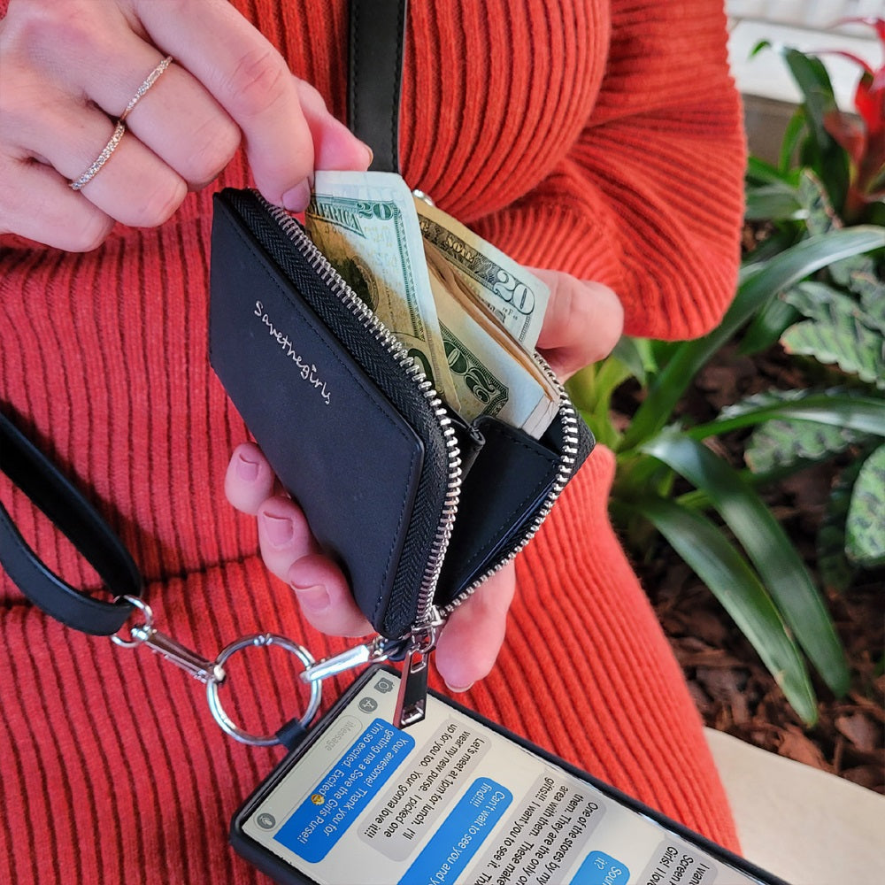 Vegan Leather Crossbody Phone Strap with RFID Pouch