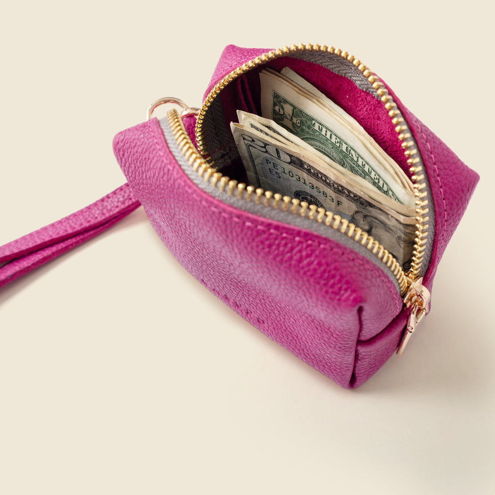 Pink Leather Mini Wristlet Pouch