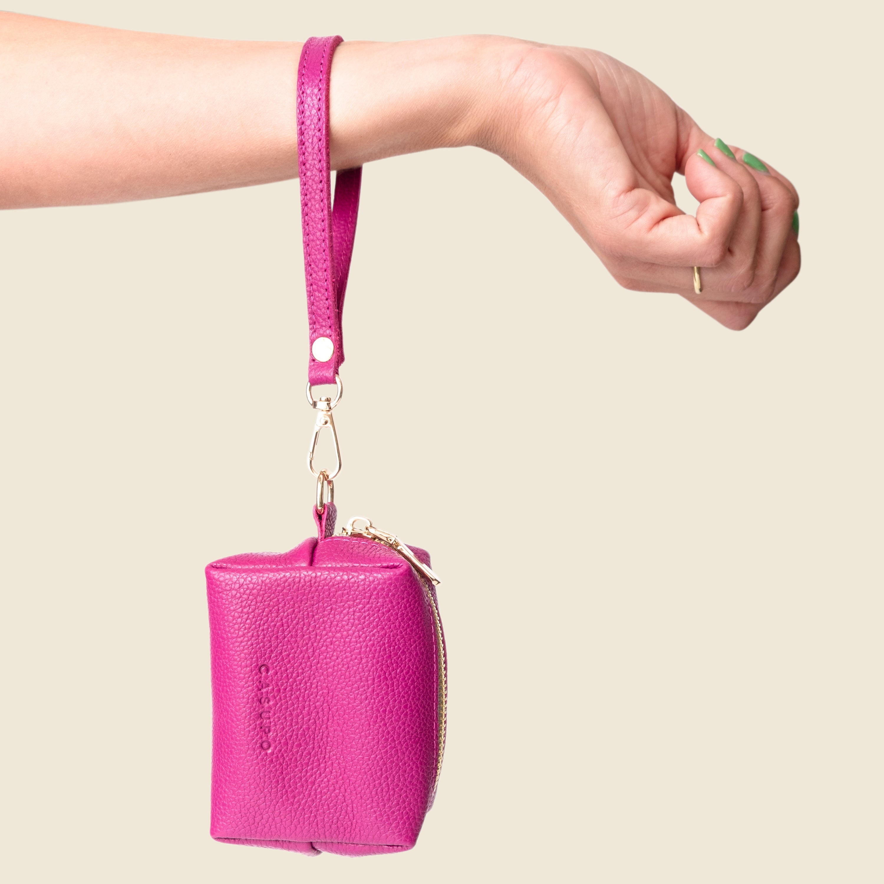 Pink Leather Mini Wristlet Pouch