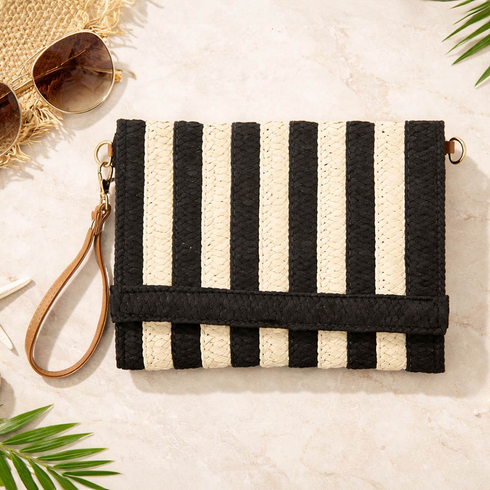 Striped Woven Foldover Wristlet Crossbody Bag