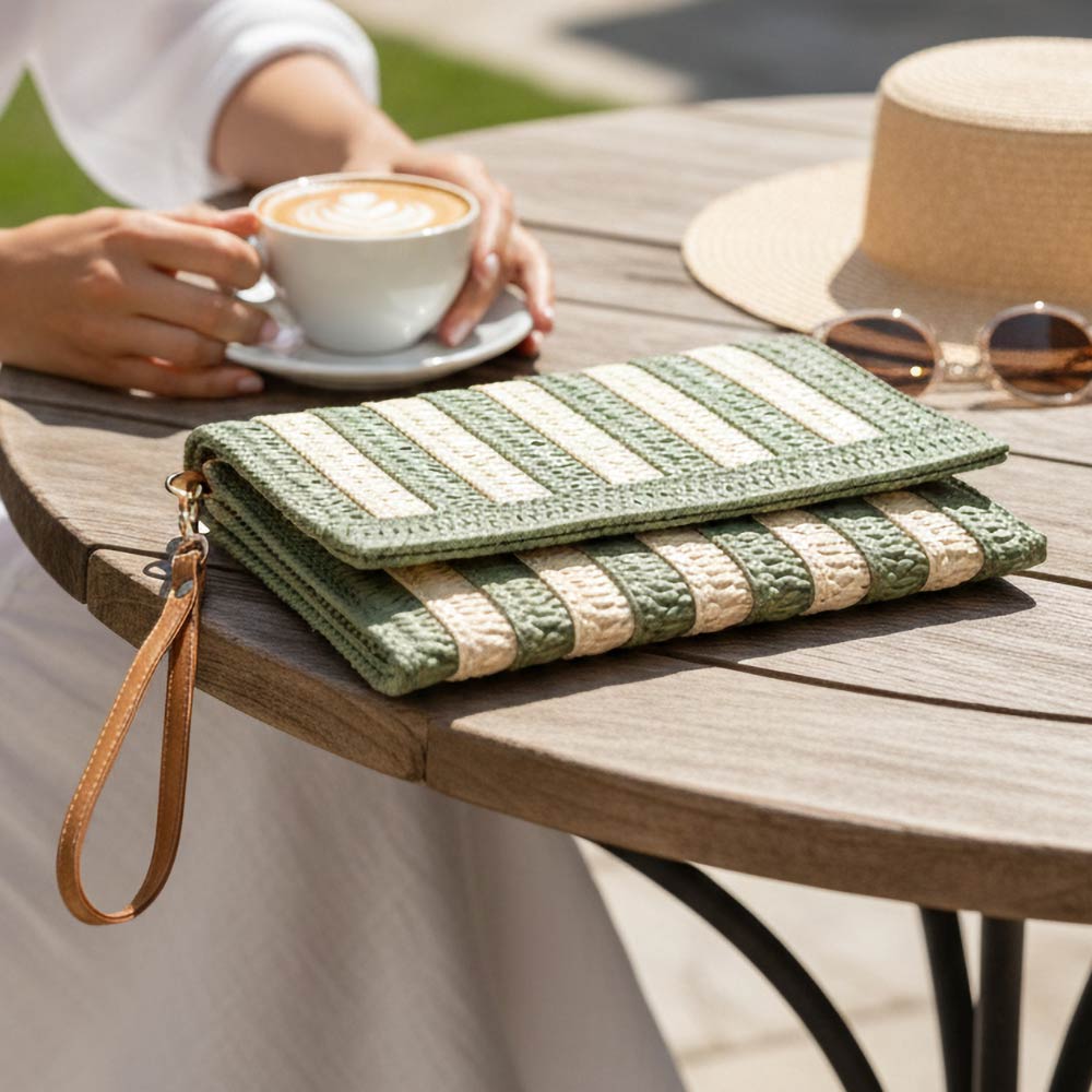 Striped Woven Foldover Wristlet Crossbody Bag