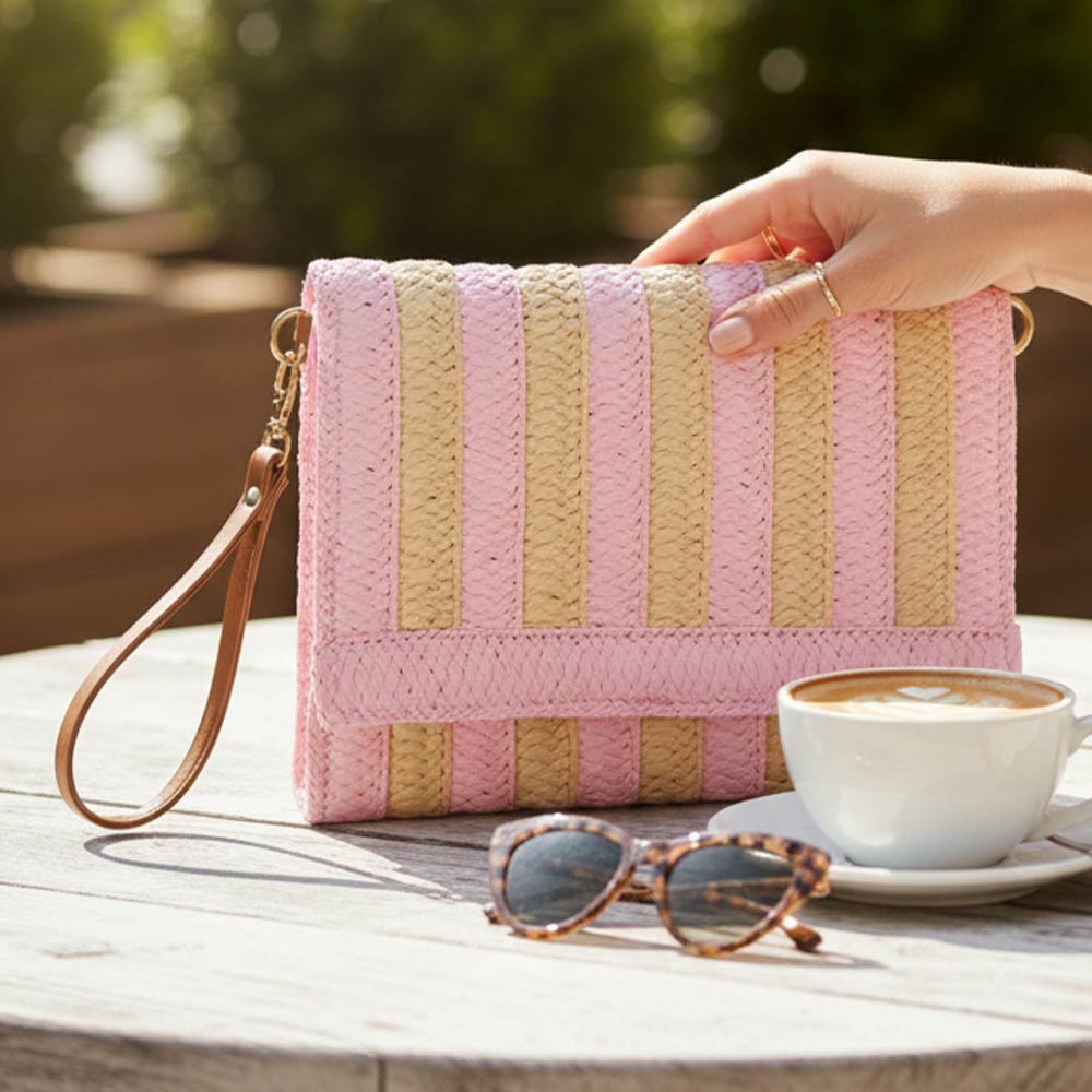 Striped Woven Foldover Wristlet Crossbody Bag