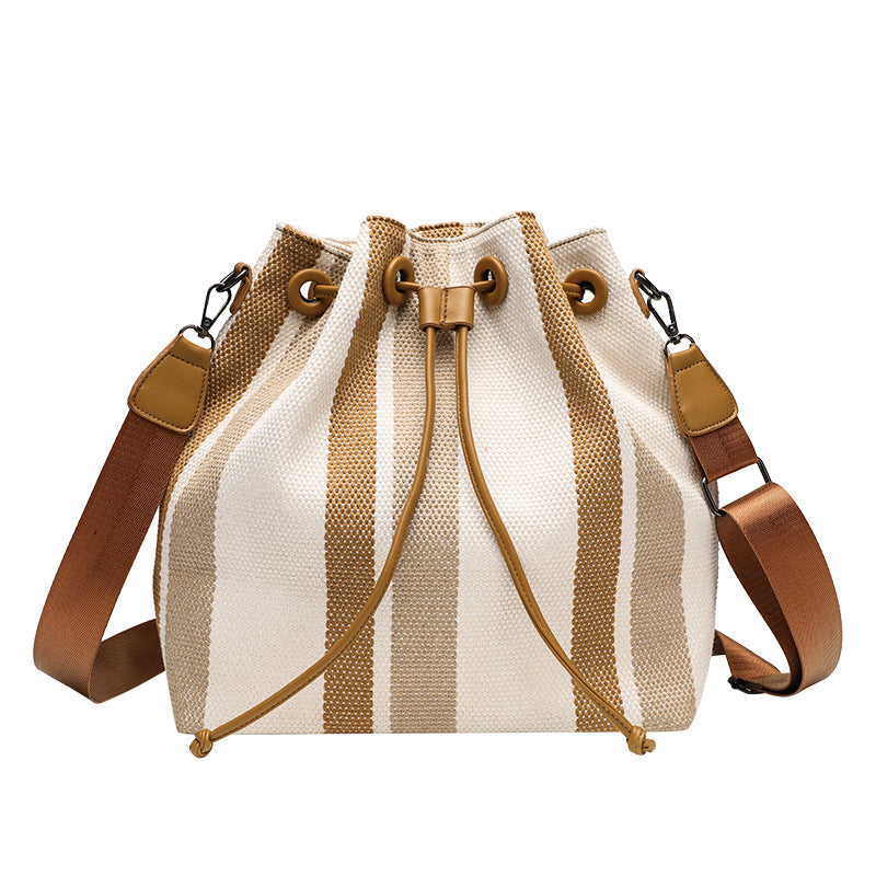 Striped Canvas Bucket Crossbody Bag
