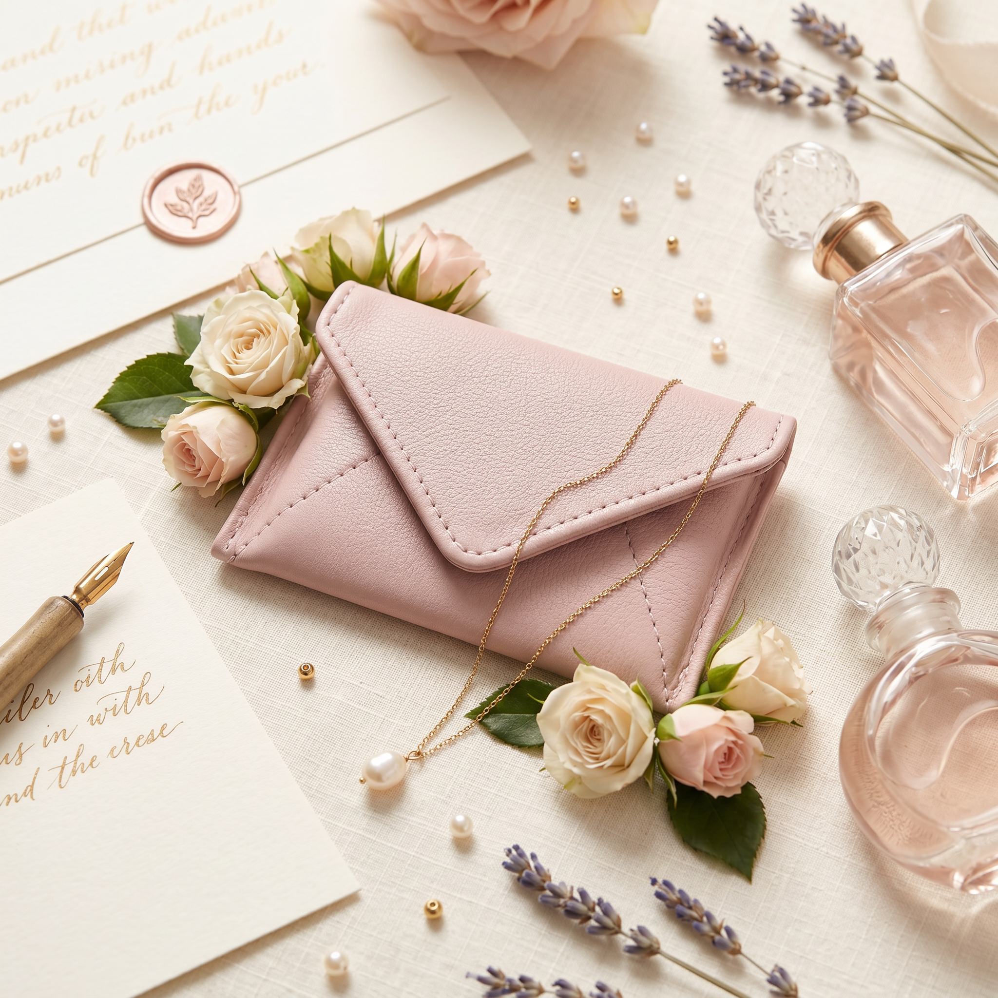 Rose Pink Leather RFID Envelope Wallet