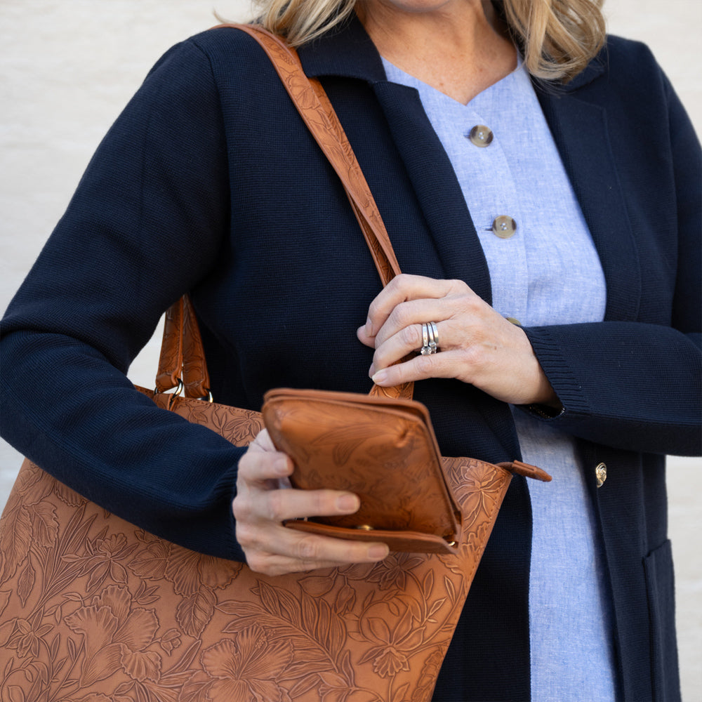 Rust floral tote bag with crossbody strap - product view 2