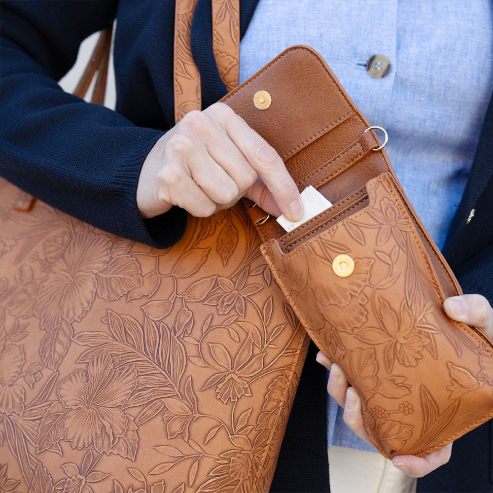 Rust floral tote bag with crossbody strap - product view 4