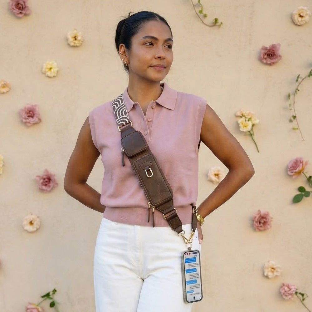 Zip & Clip RFID Crossbody Phone Strap with Two Pockets