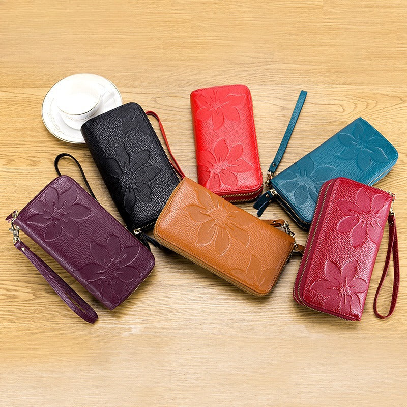Women's Leather Double-Zip Phone Wallet