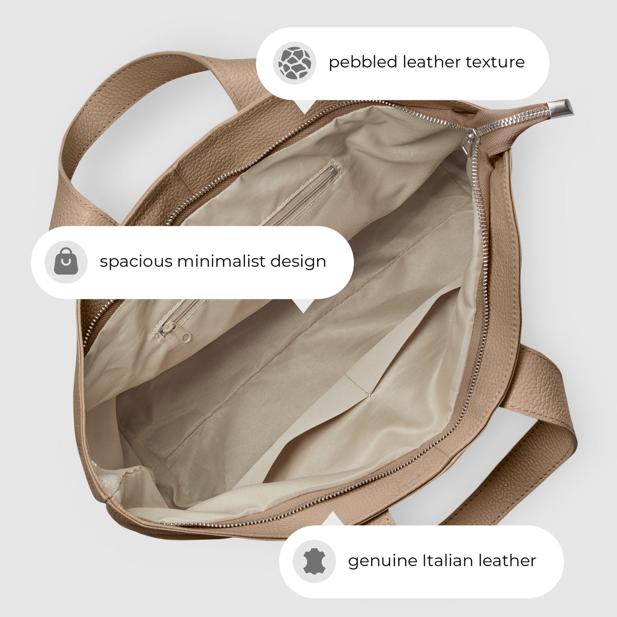 Torino Italian Leather Tote with Zip Top