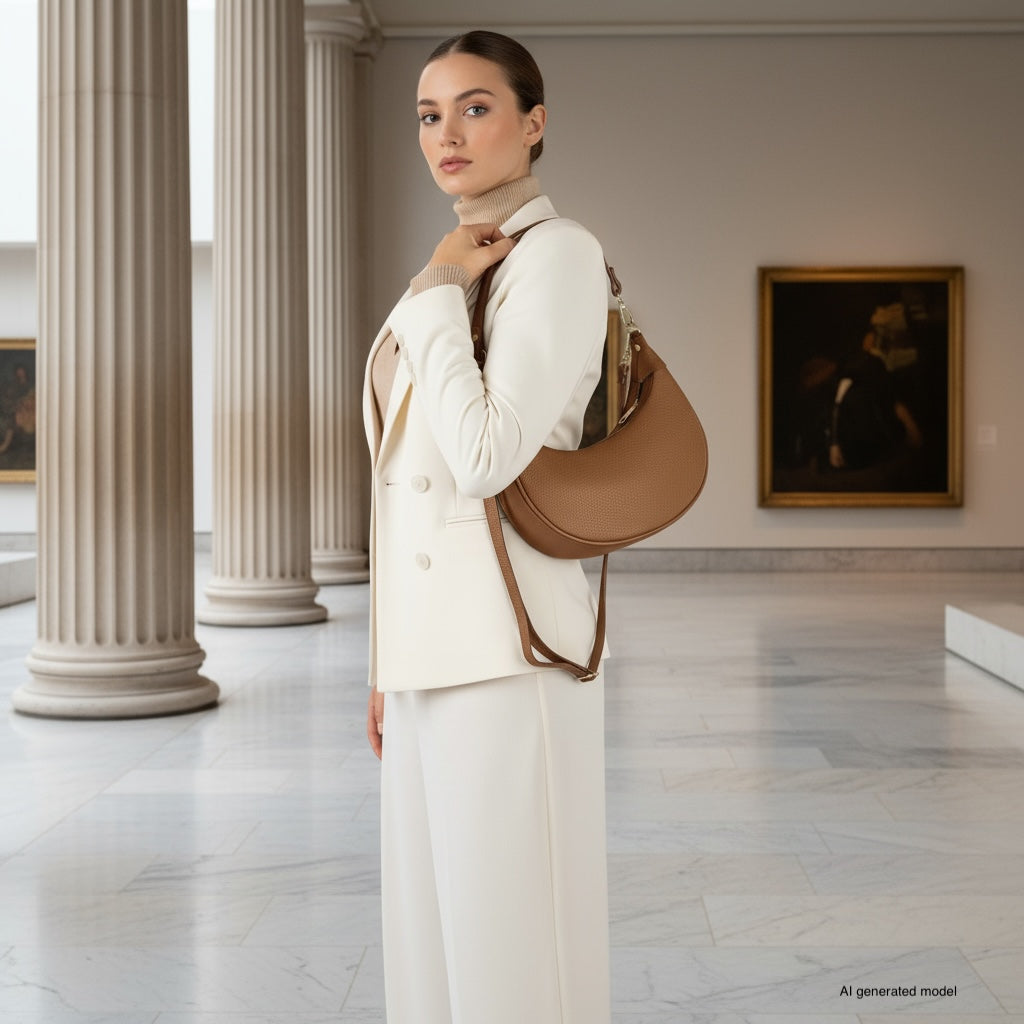 Verona Italian Leather Crescent Shoulder Bag