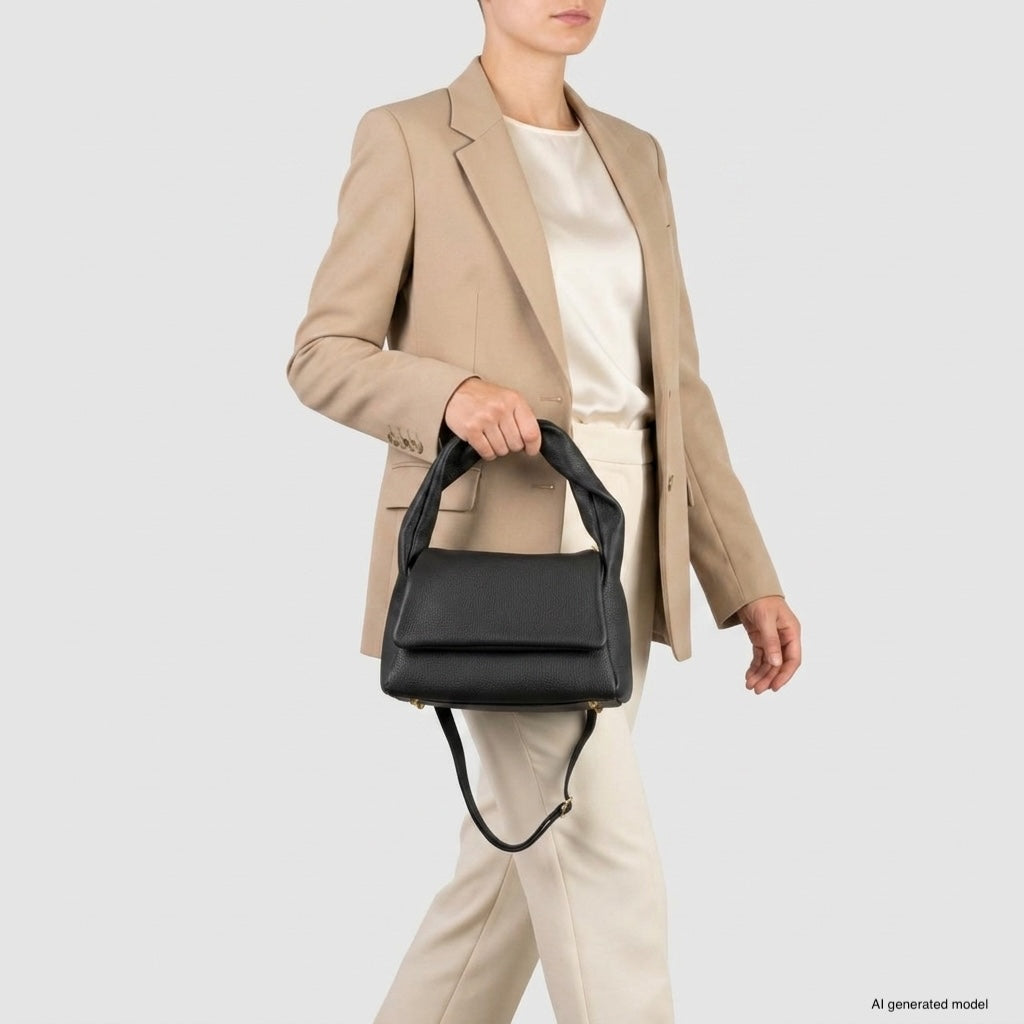Perugia Italian Leather Bag with Twisted Handle