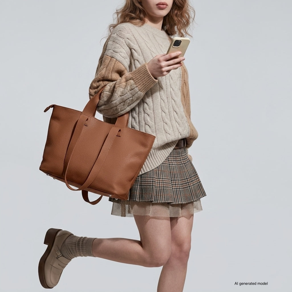 Torino Italian Leather Tote with Zip Top