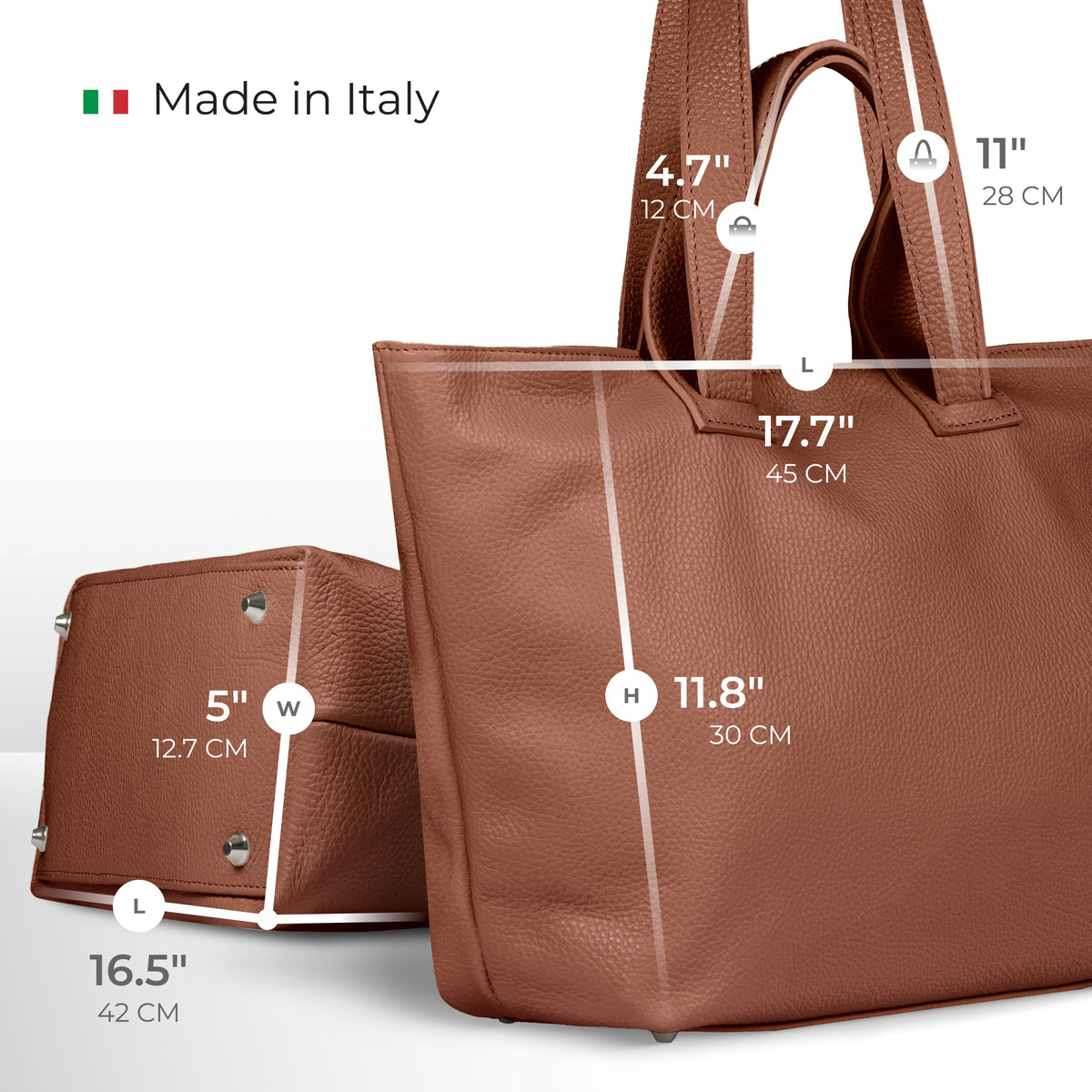 Torino Italian Leather Tote with Zip Top