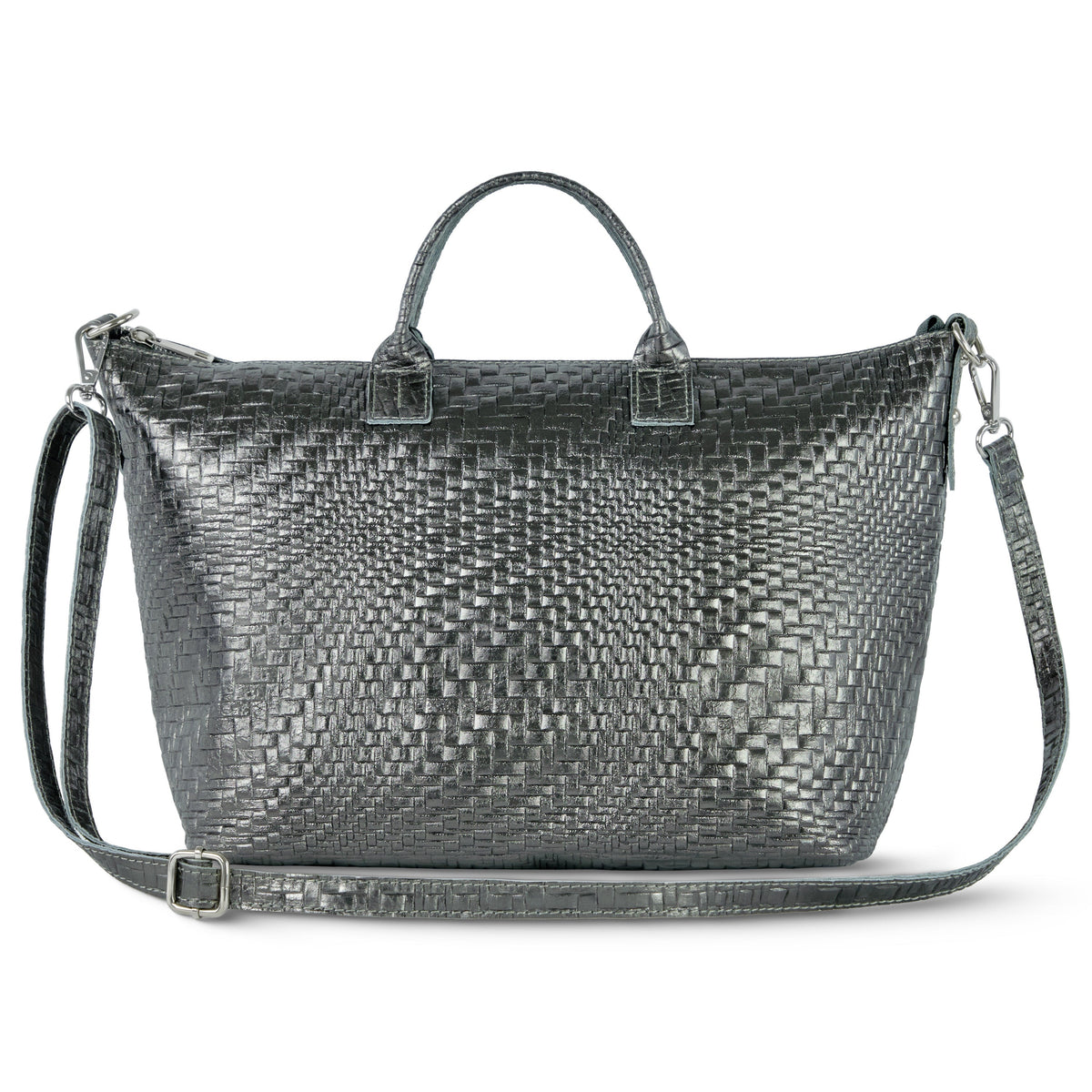 Treviso Italian Metallic Suede Top-Handle Bag