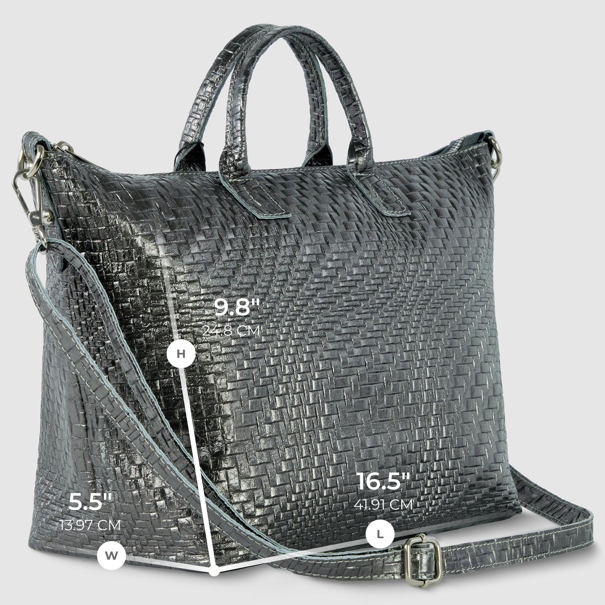 Treviso Italian Metallic Suede Top-Handle Bag
