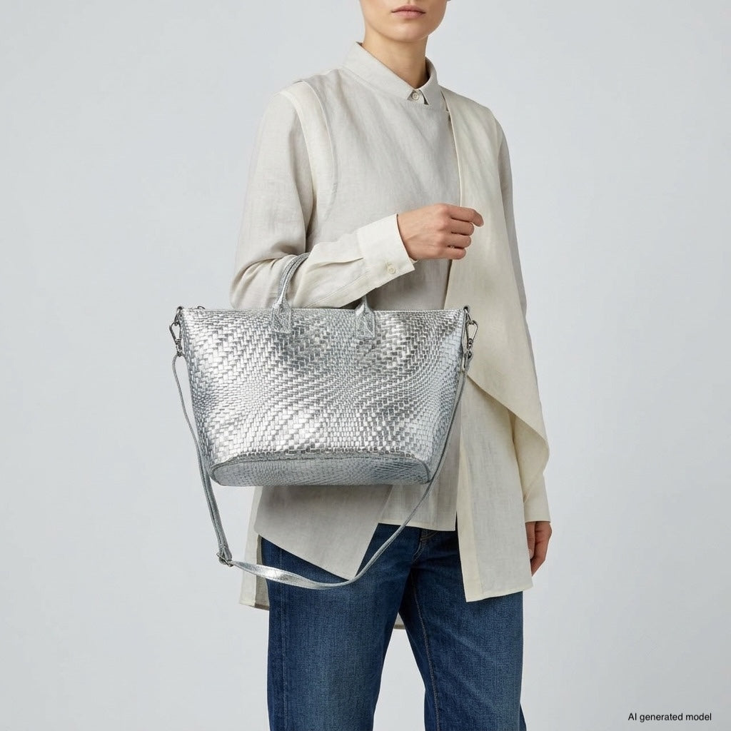 Treviso Italian Metallic Suede Top-Handle Bag