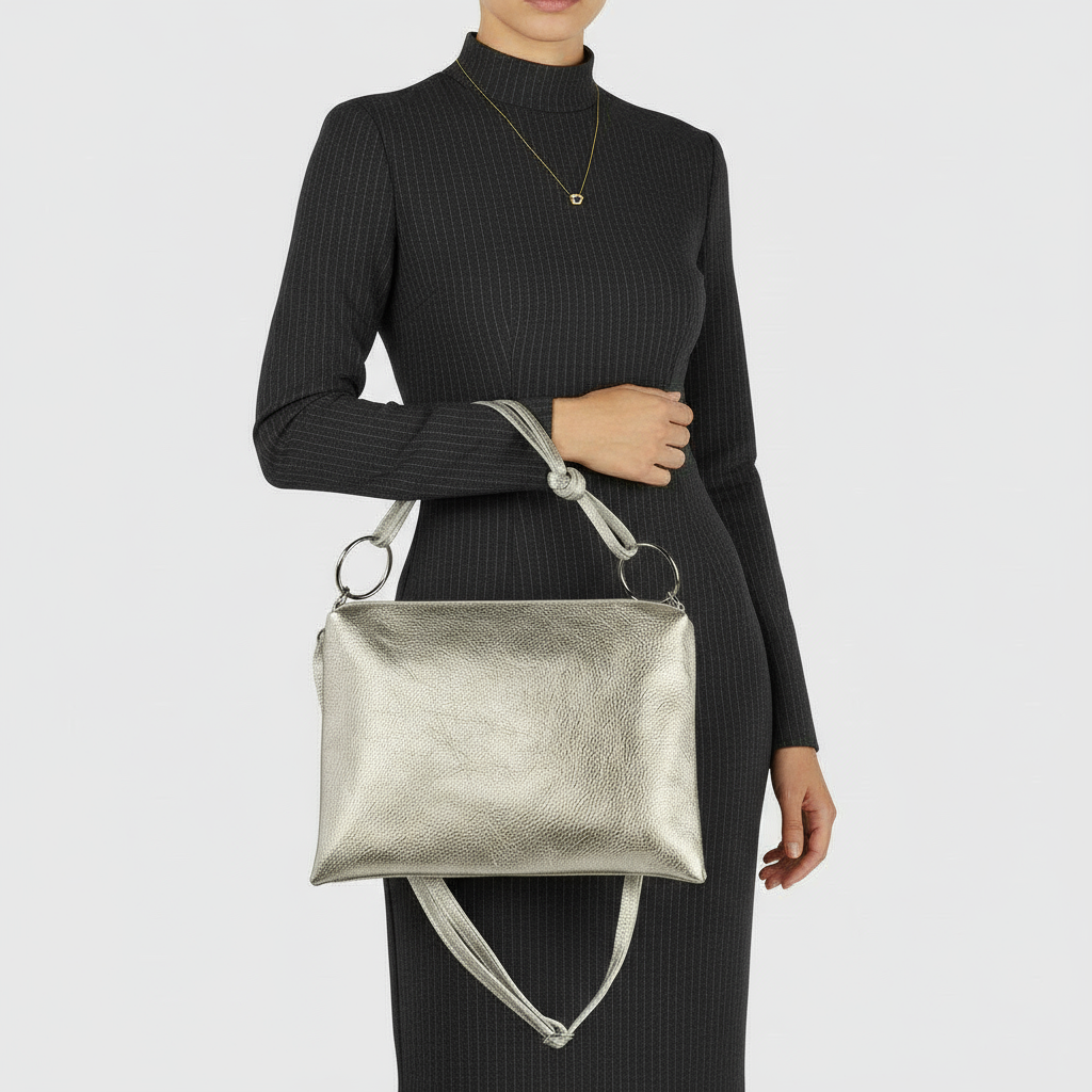 Prato Italian Metallic Leather Shoulder Bag