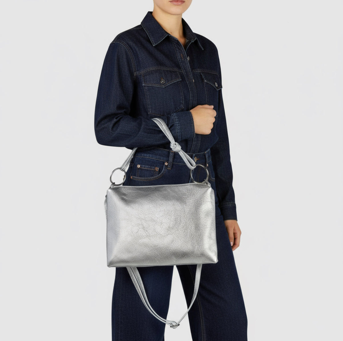 Prato Italian Metallic Leather Shoulder Bag