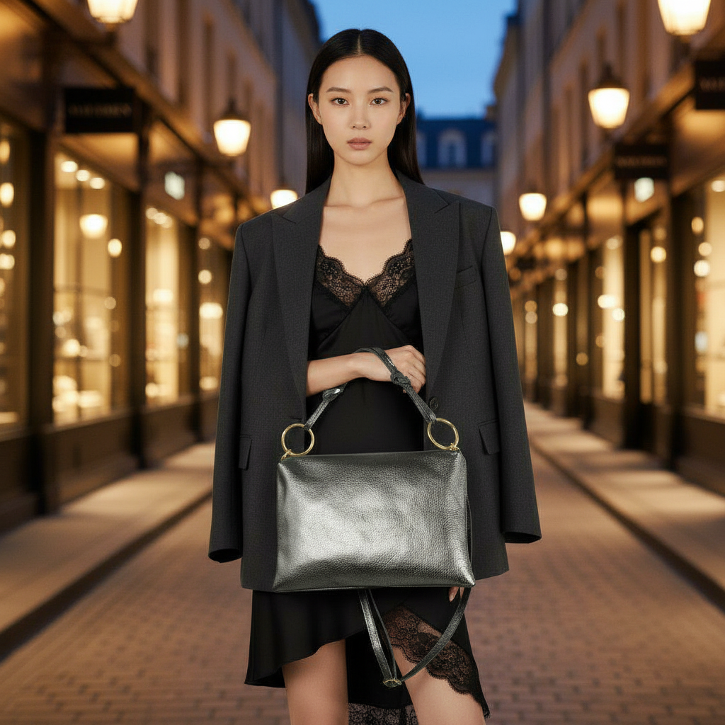 Prato Italian Metallic Leather Shoulder Bag