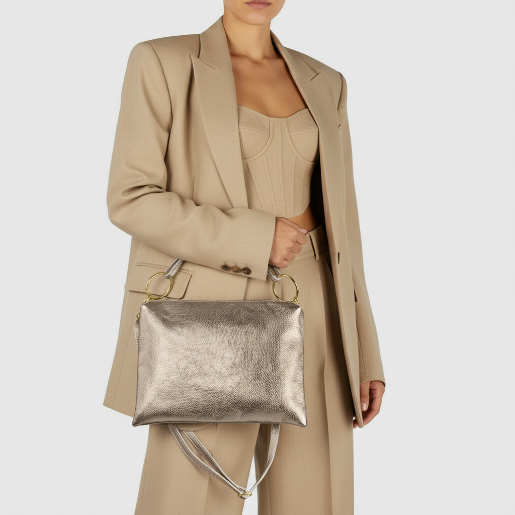 Prato Italian Metallic Leather Shoulder Bag