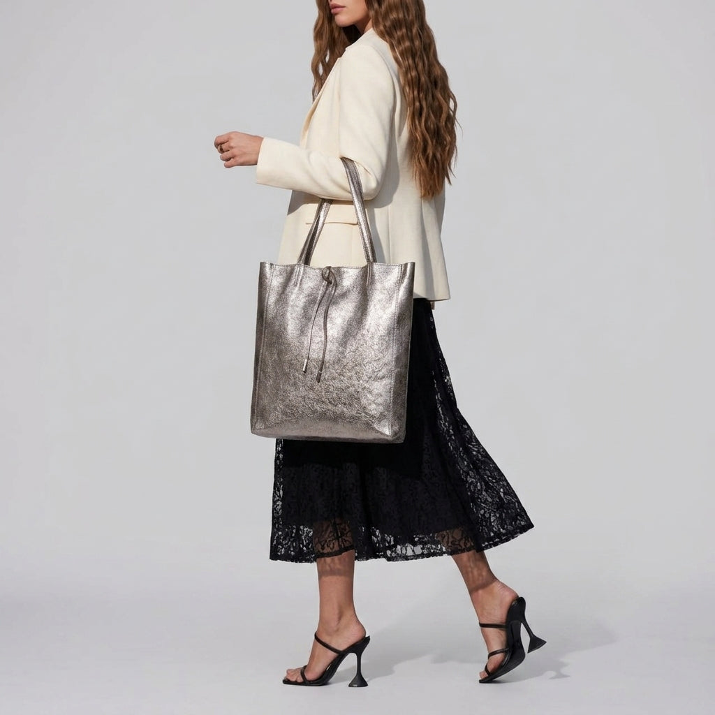Pisa Italian Metallic Suede Tote Bag