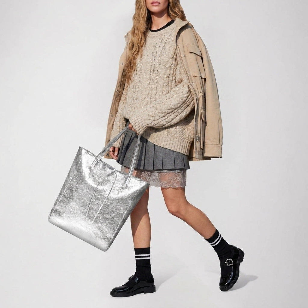 Pisa Italian Metallic Suede Tote Bag