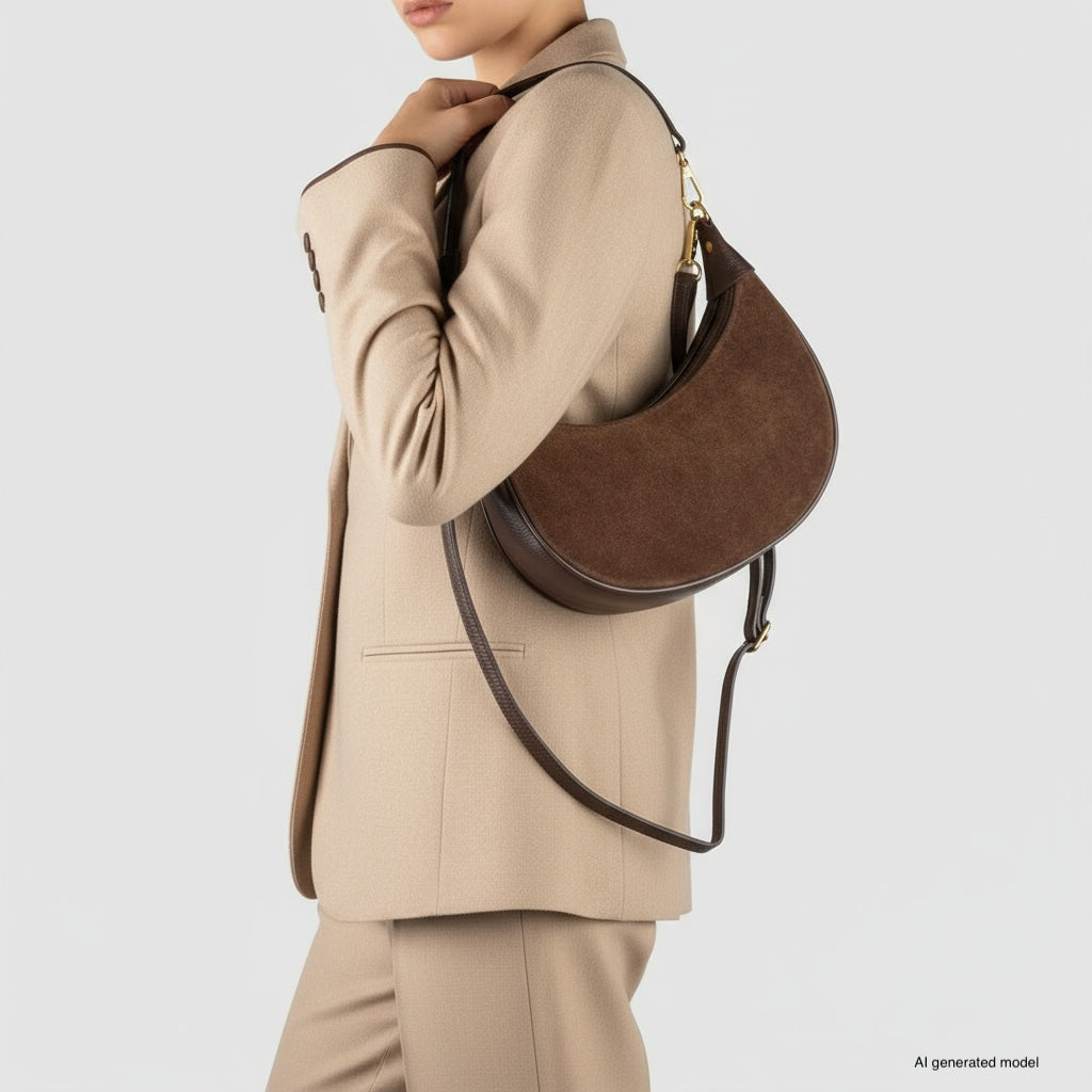 Arezzo Italian Suede & Leather Shoulder Bag