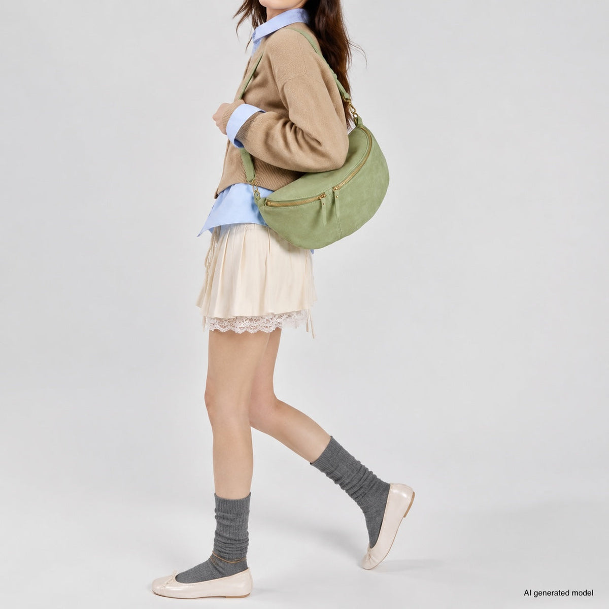 Genova Italian Suede Crescent Crossbody Bag