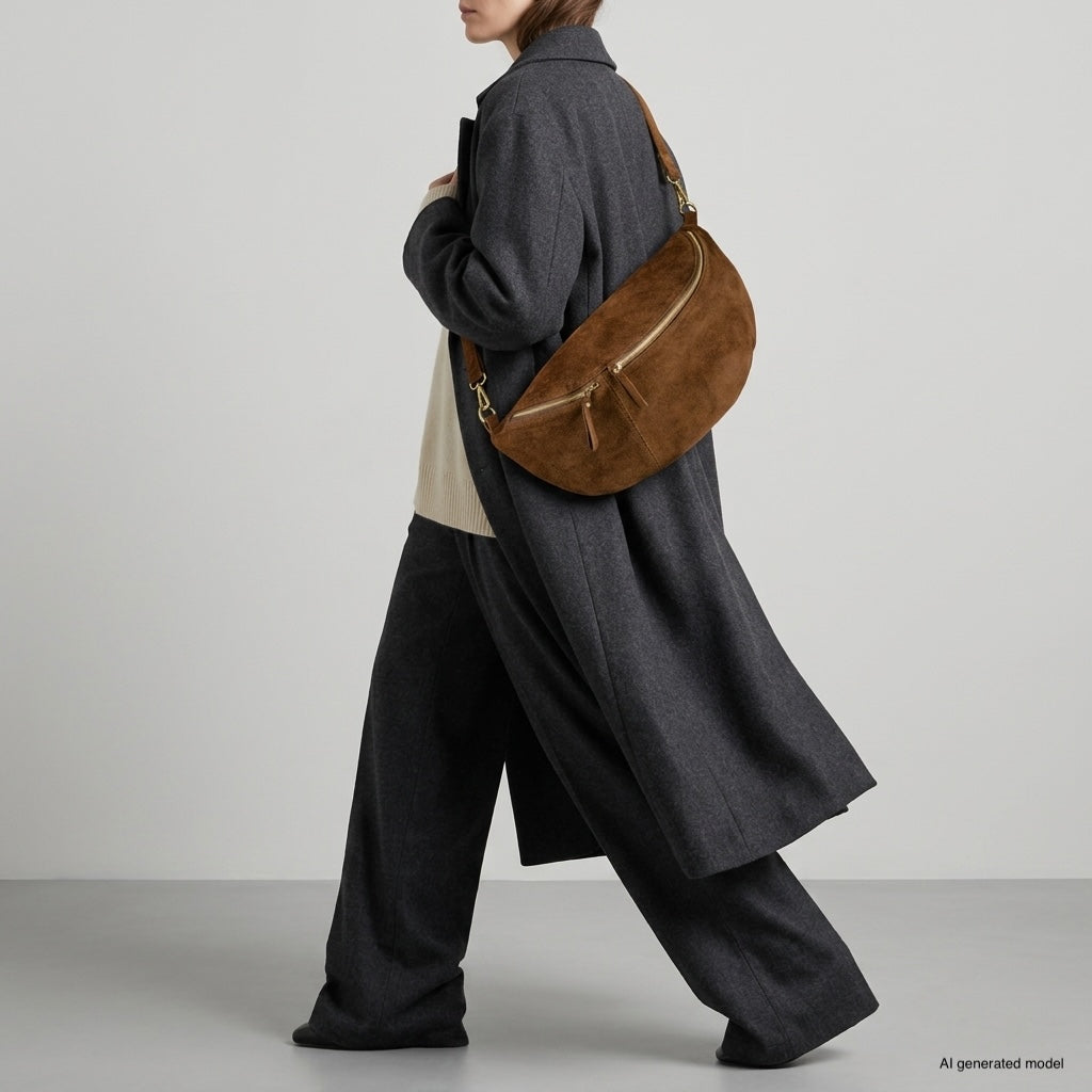 Genova Italian Suede Crescent Crossbody Bag