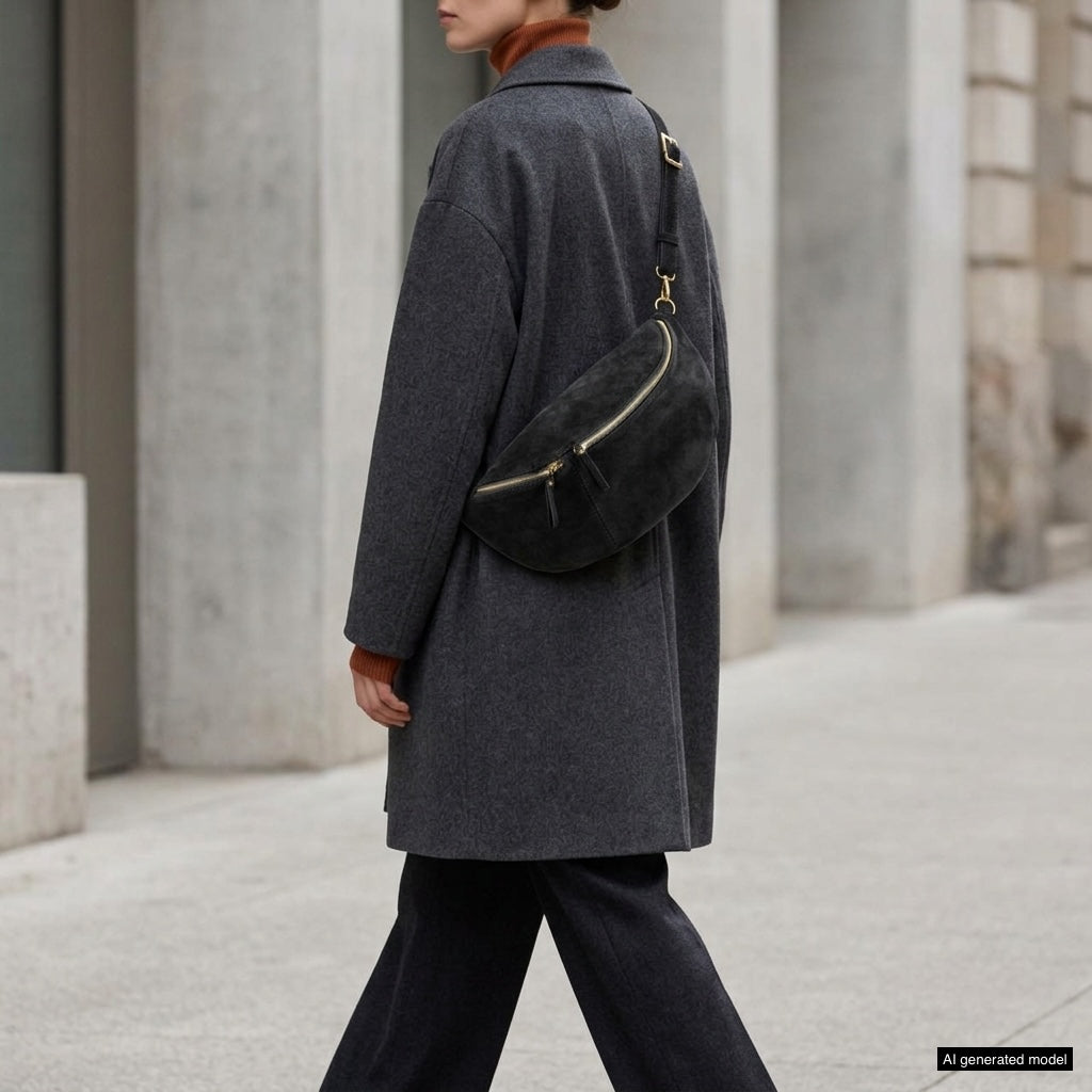 Genova Italian Suede Crescent Crossbody Bag
