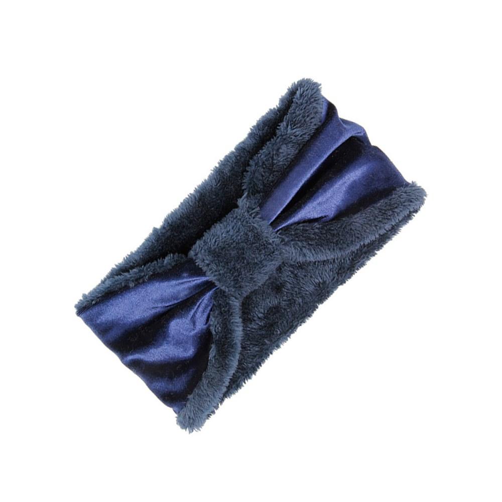 Navy knotted ear-warmer headband on a white background.
