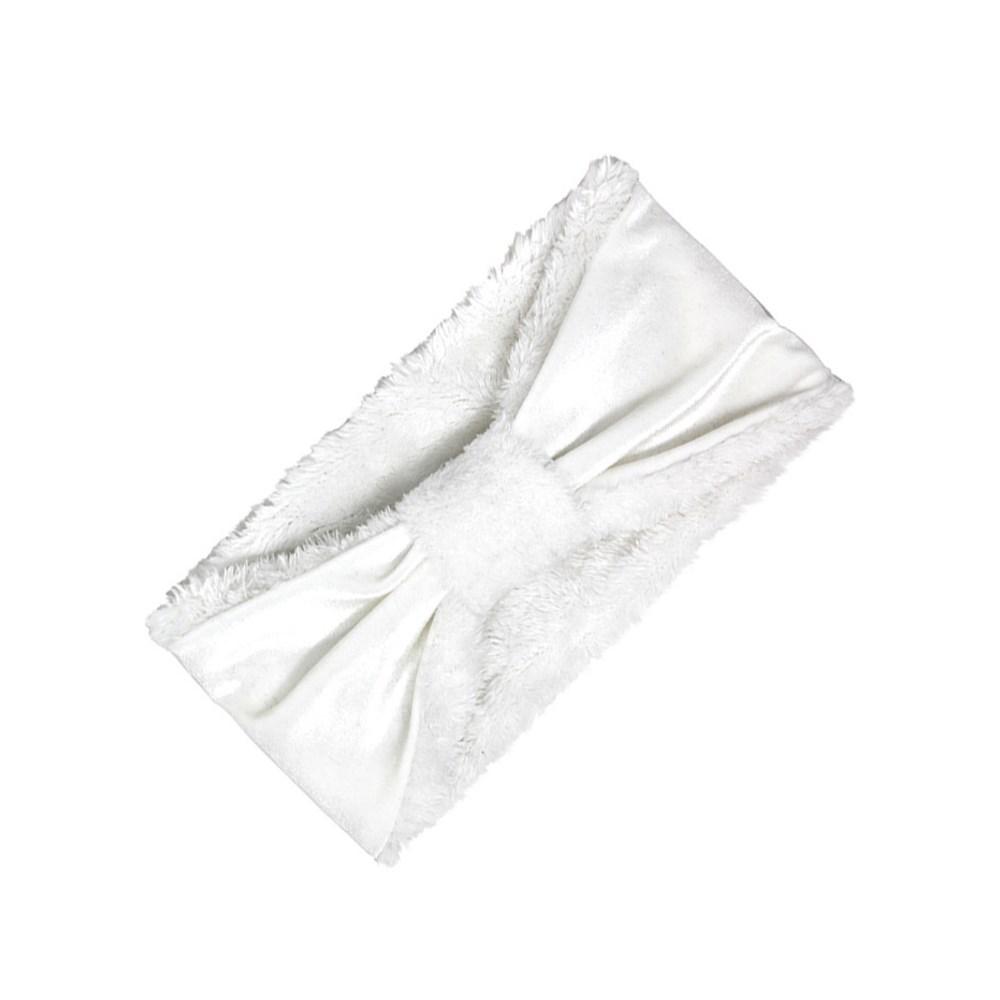 White knotted ear-warmer headband on a white background.