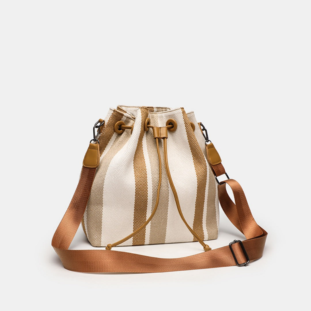 Striped Canvas Bucket Crossbody Bag