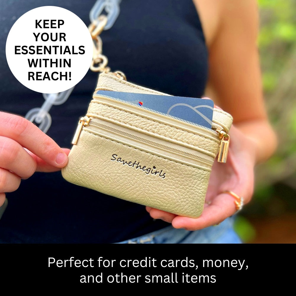 Gold Vegan Leather Triple-Zipper Card Pouch
