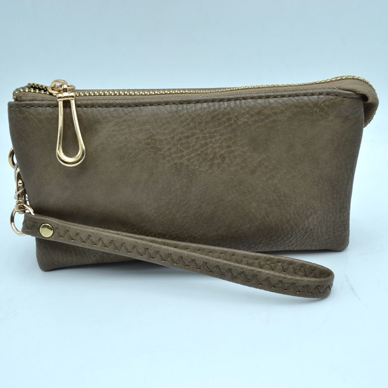 Compact zipper wristlet clutch with detachable strap