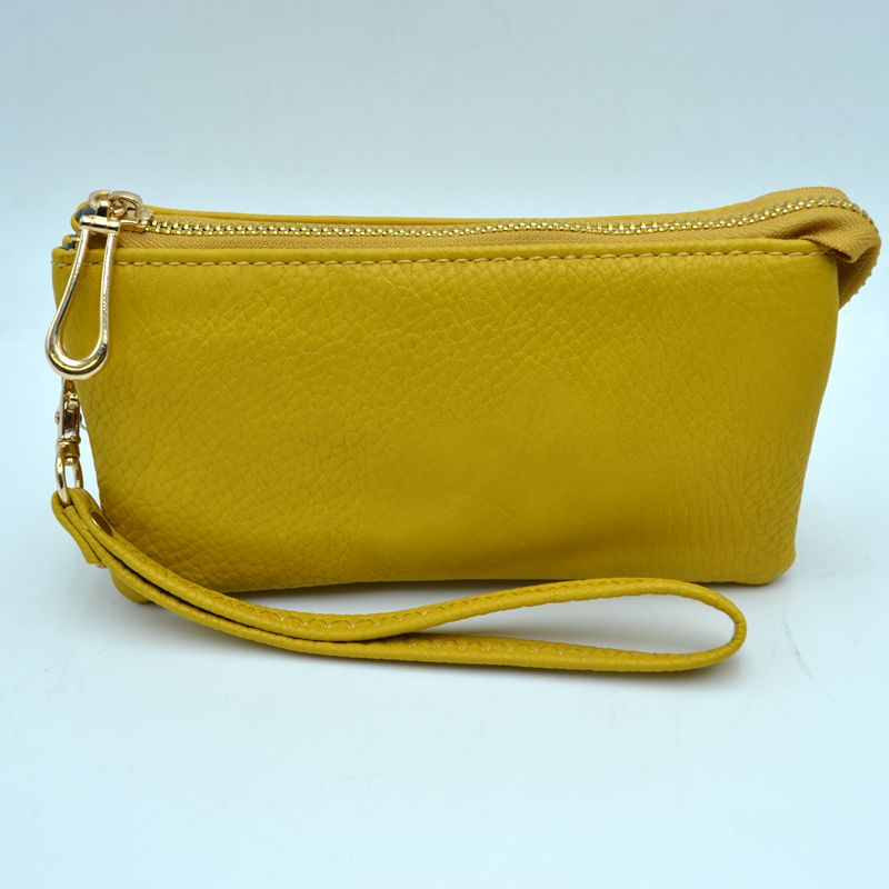 Compact zipper wristlet clutch with detachable strap