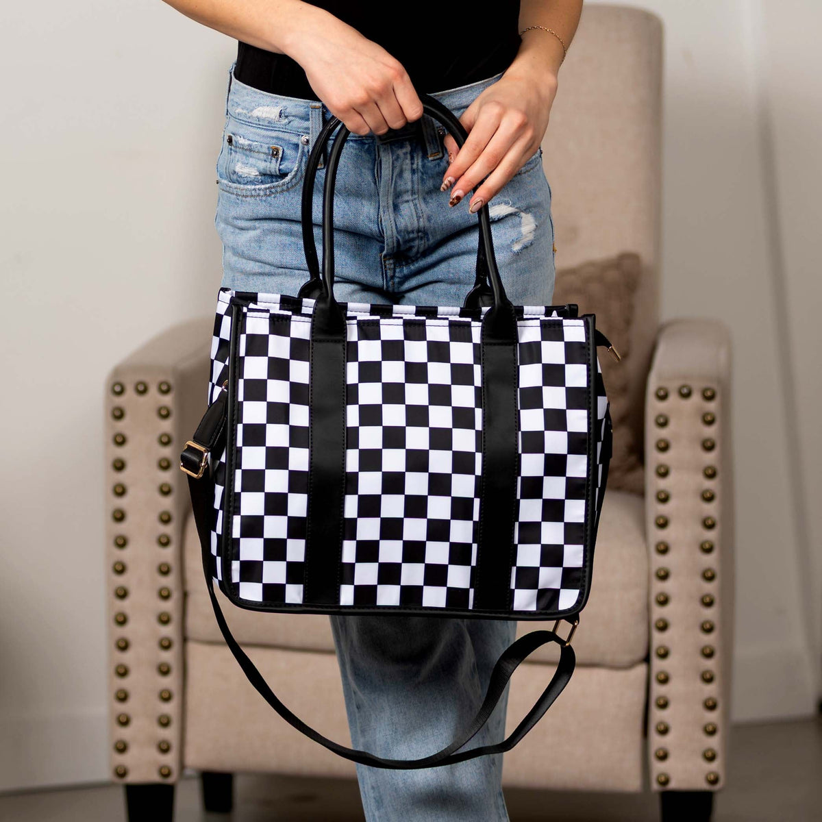 Dallas Checkered Nylon Tote Bag