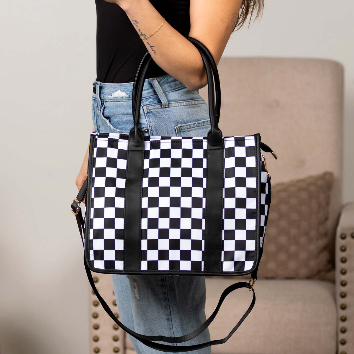 Dallas Checkered Nylon Tote Bag
