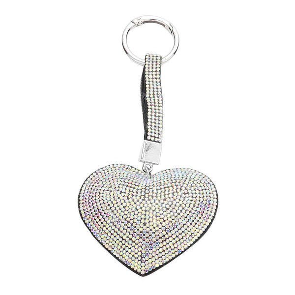 Crystal Heart Bag Charm & Keychain in AB Silver