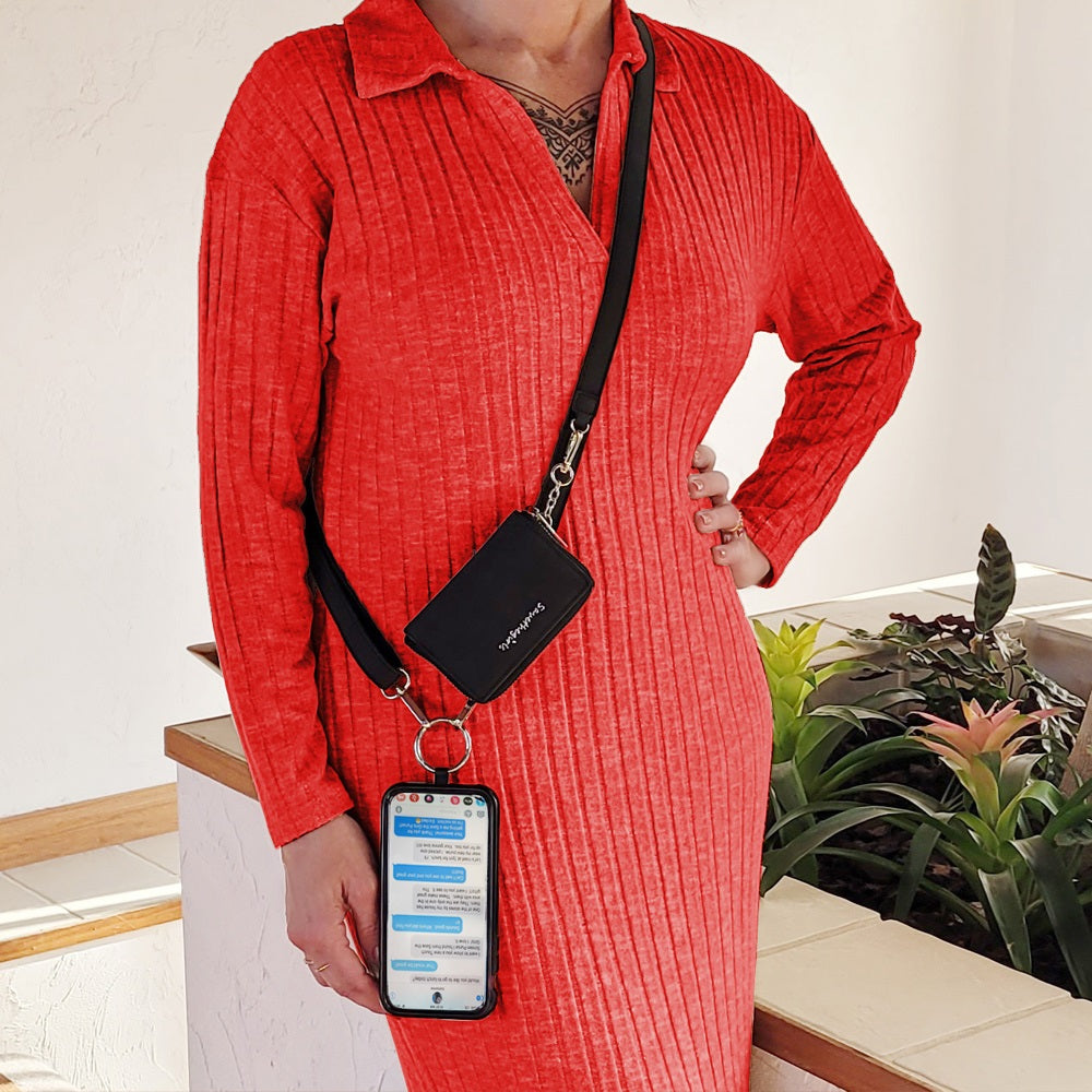 Vegan Leather Crossbody Phone Strap with RFID Pouch