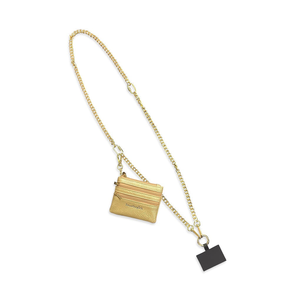 Clip & Go Phone Chain with Zippered Pouch - Gold, Silver, Dark Gray