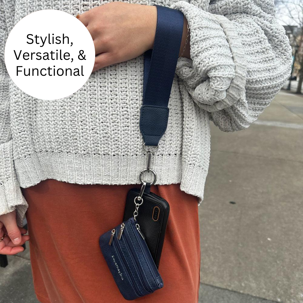 Clip & Go Crossbody Phone Strap with Zippered Pouch – Neutral Colors