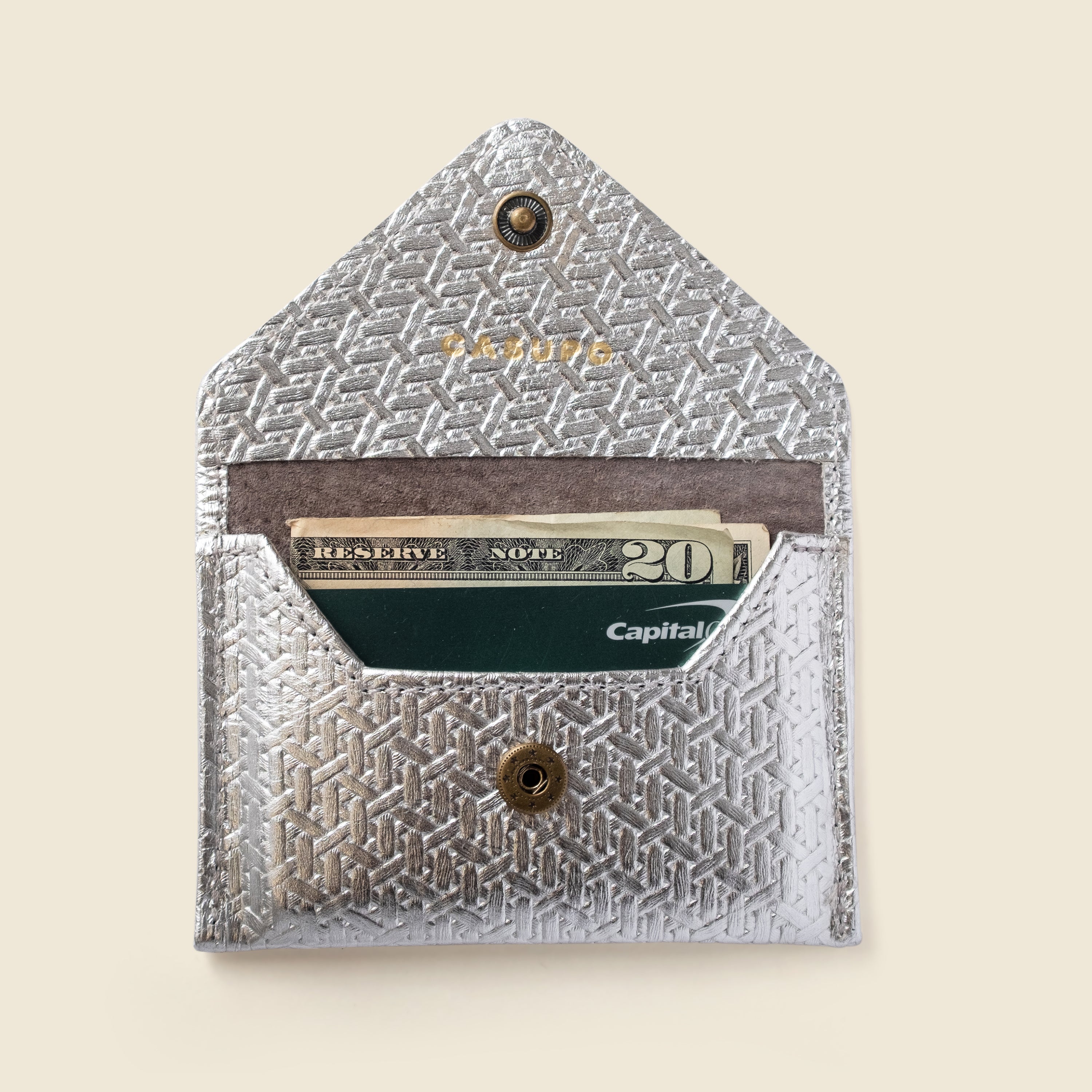Silver Woven Leather RFID Envelope Wallet