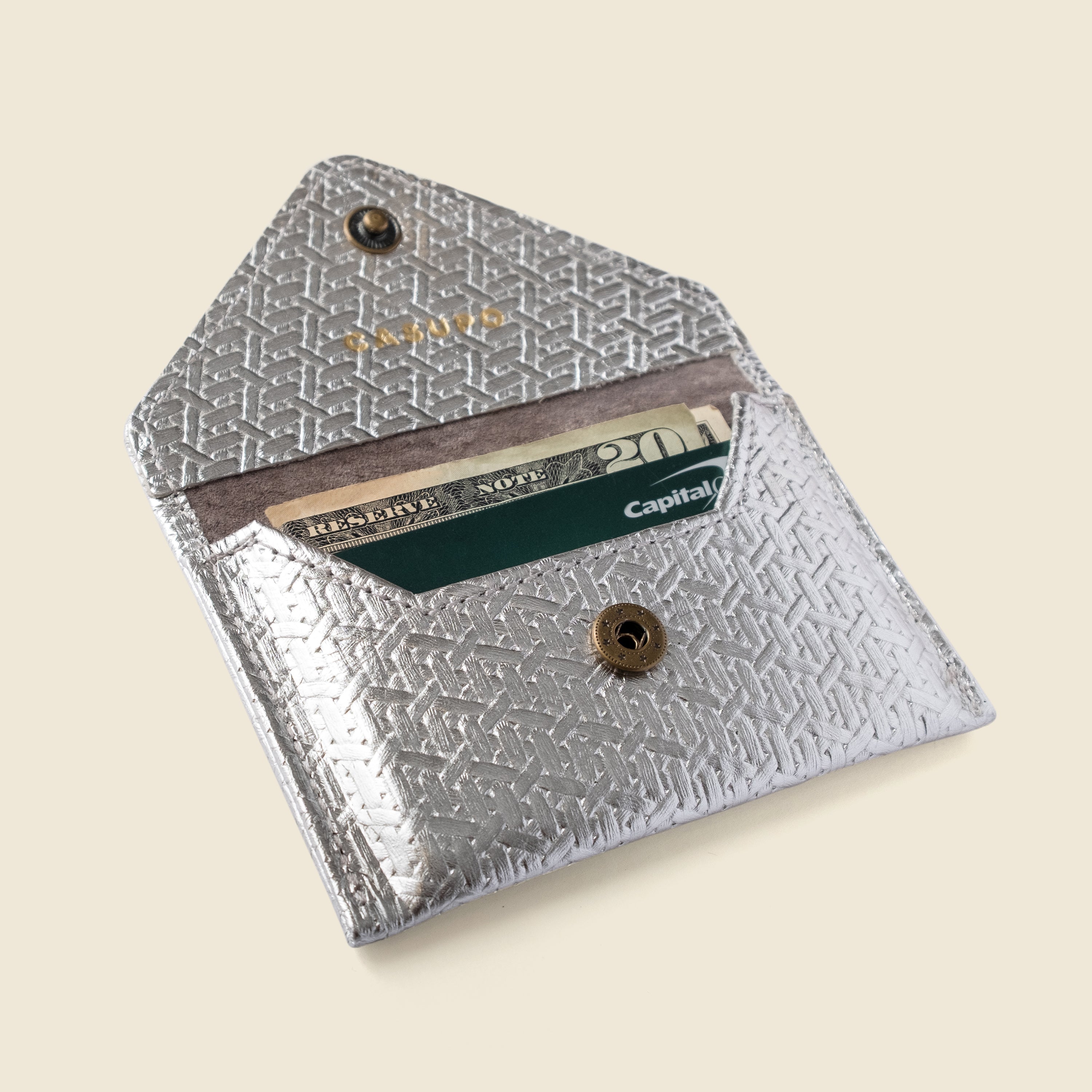 Silver Woven Leather RFID Envelope Wallet